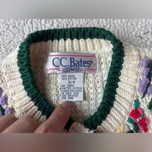 VINTAGE CC BATES EMBROIDERED SWEATER CARDIGAN COTTEN BLEND 4 - Picture 3 of 6